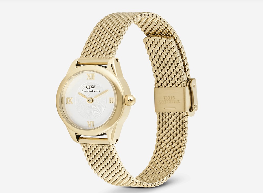 قاب بیضی شکل و بند حصیری زیبا در ساعت دنیل ولینگتون Ophelia Mini Mesh Gold