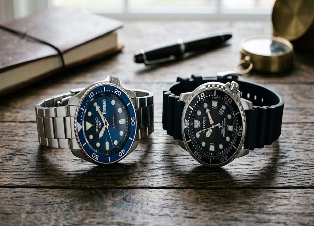 مقایسه کامل ساعت مچی Seiko 5 Sports و Citizen Eco-Drive