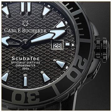 شکل 1- The Carl F. Bucherer Patravi ScubaTec Black شامل بدنه تیتانیومی DLC و زه سرامیکی است